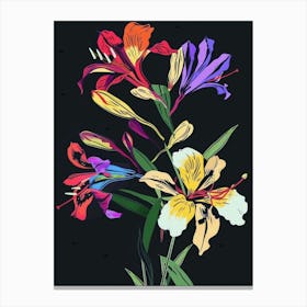 Neon Flowers On Black Bouquet 8 Canvas Print