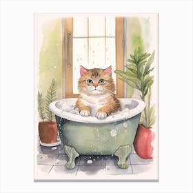 Scottish Fold Cat In Bathtub Botanical Bathroom 3 Canvas Print
