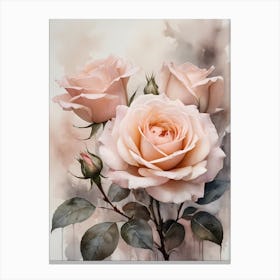 Vintage Muted Blush Pink Roses Painting (27) Canvas Print