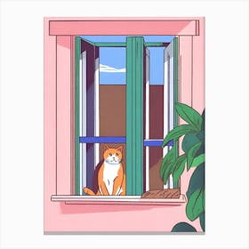 Cat In The Window anime style pink Canvas Print
