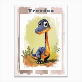 Cute Troodon Dinosaur Watercolour 4 Poster Canvas Print