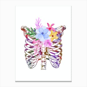 Chest Anatomy And Flower Black And White Canvas Print
