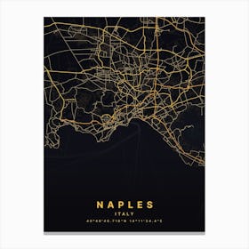 Naples Italy Black And Gold Map Canvas Print