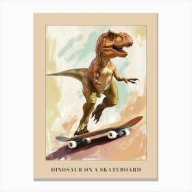 Mustard Tones Dinosaur On A Skateboard 2 Poster Canvas Print