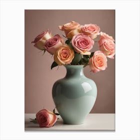 A Vase Of Pink Roses 7 Canvas Print