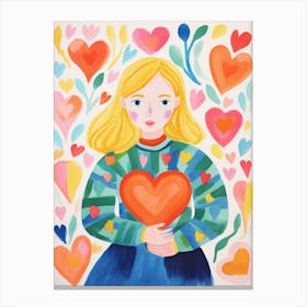 Person With Blonde Hair Holding A Heart 2 Canvas Print