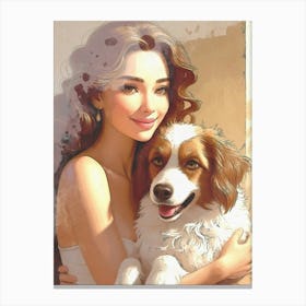 Woman And Dog Pet Canvas Print