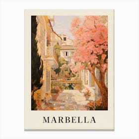 Marbella Spain 2 Vintage Pink Travel Illustration Poster Canvas Print