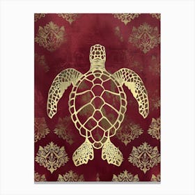 Maroon Art Deco Sea Turtle 4 Canvas Print