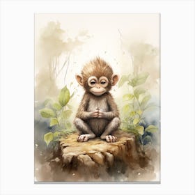 Monkey Painting Meditating Watercolour 4 Canvas Print