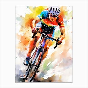 Watercolor Of Cyclist sport Canvas Print