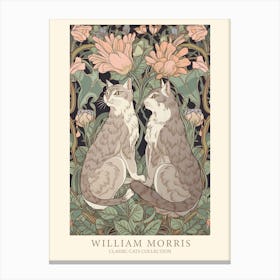 William Morris  Inspired  Classic Cats Pink Green Floral Canvas Print