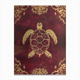 Maroon Art Deco Sea Turtle 3 Canvas Print