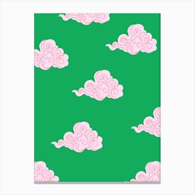 Cloud Pattern Green & Pink Canvas Print
