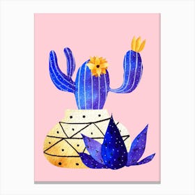 Golden Pot And Cute Cactus Canvas Print