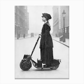 Woman On A Scooter Vintage Black and White Photo Canvas Print