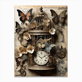 Clock And Butterflies Canvas Print
