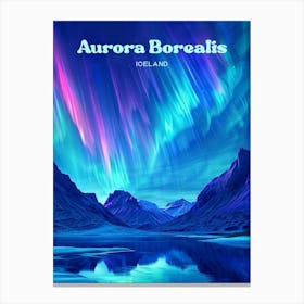 Aurora Borealis Iceland A Dancing Lights Digital Travel Illustration Canvas Print