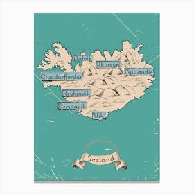 Vintage Iceland Map Canvas Print