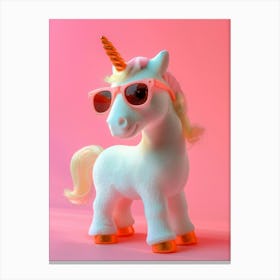 Toy Unicorn In Sunglasses Pastel 1 Canvas Print