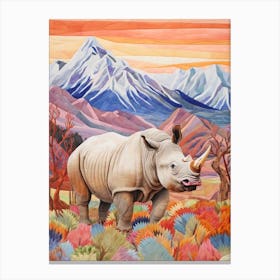 Rhino With Flowers & Plants 16 Canvas Print