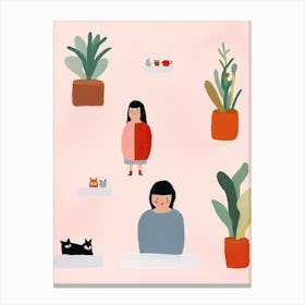 Tiny People At The Cat Cafe Illustration 7 Canvas Print