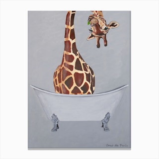 Giraffe In Bathtub Canvas Print