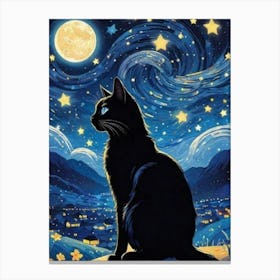 Black Cat At Night Canvas Print