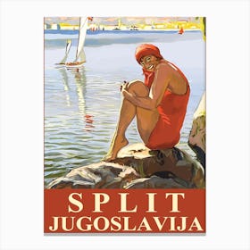 Split, Croatia, Smiling Woman in Swimsuit on the Coast Canvas Print