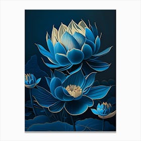 Blue Lotus Retro Illustration 1 Canvas Print