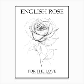 English Rose Black And White Line Drawing 2 Poster Canvas Print