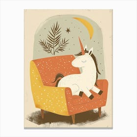 Unicorn Relaxing On An Arm Chair Canvas Print