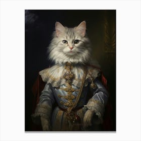 Royal Cat In Blue Rococo Style 1 Canvas Print