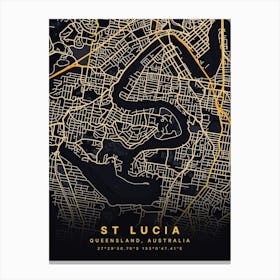 Saint Lucia Caribbean Black and Gold Map Canvas Print