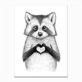 Raccoon With Heart Canvas Print