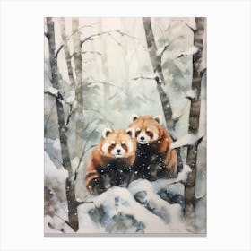 Winter Watercolour Red Panda 2 Canvas Print