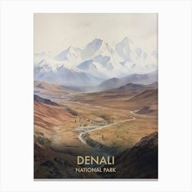 Denali National Park Watercolour Vintage Travel Poster 1 Canvas Print