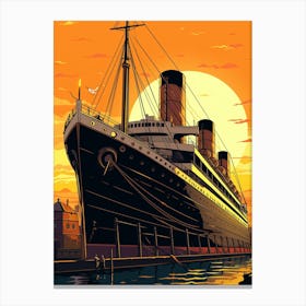 Titanic Ship At Sunset Seaillustration 3 Canvas Print