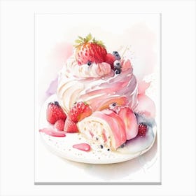 Strawberry Pavlova, Dessert, Food Pastel Watercolour Canvas Print