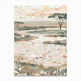 Pink Flamingo Pastels Jungle Illustration 3 Canvas Print