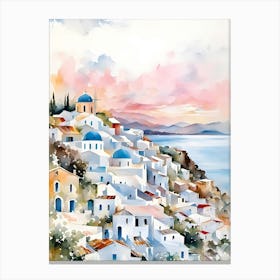 Watercolor Of Greek Village 1 Canvas Print