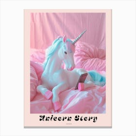 Toy Unicorn On The Phone Poster Canvas Print