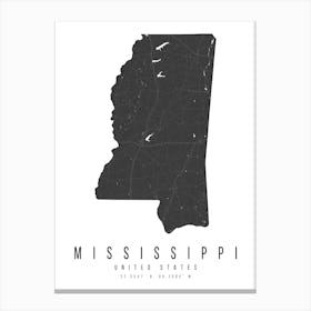 Mississippi Mono Black And White Modern Minimal Street Map Canvas Print