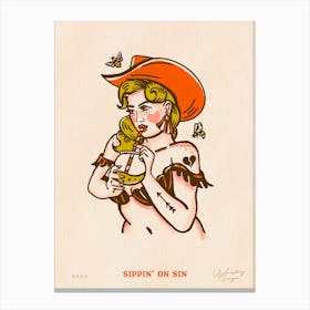 Rebel Romantics Sippin On Sin Cowgirl Canvas Print