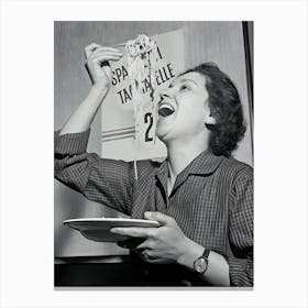 Angela Montesissa A Waitress At The Moka Cafe Spaghetti Eating Contest 1956 Canvas Print