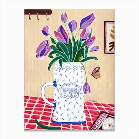 Tulips In A Mug with Art book butterfly Mexican Colors Canvas Print