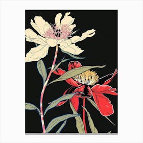 Neon Flowers On Black Peony 4 Canvas Print