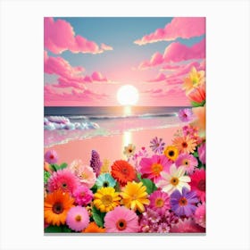 Sunset With Flowers Canvas Print