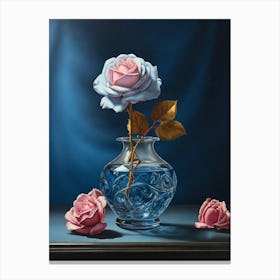 Blue Roses In A Vase Canvas Print