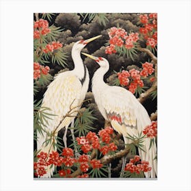 Black And Red Cranes 8 Vintage Japanese Botanical Canvas Print